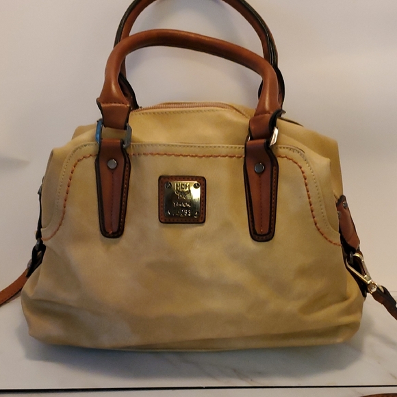 Handbags - Tan and Brown Handbag,Yixingwj 16033 Zip Closure,front And Back Pockets Det Strp